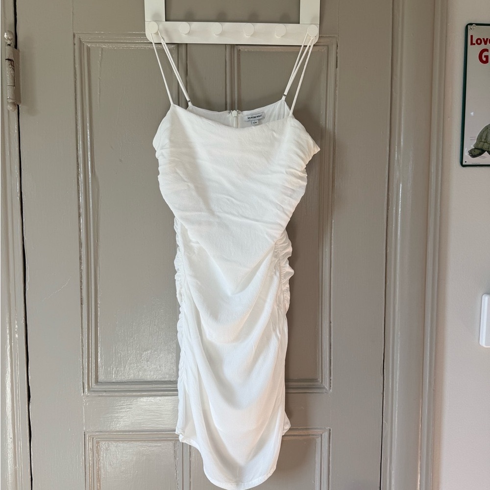 Elegant White Ruched mini Dress